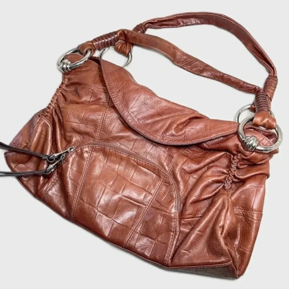 B. MAKOWSKY  | CROC LEATHER SATCHEL BOHO SHOULDER BAG - Picture 2 of 14